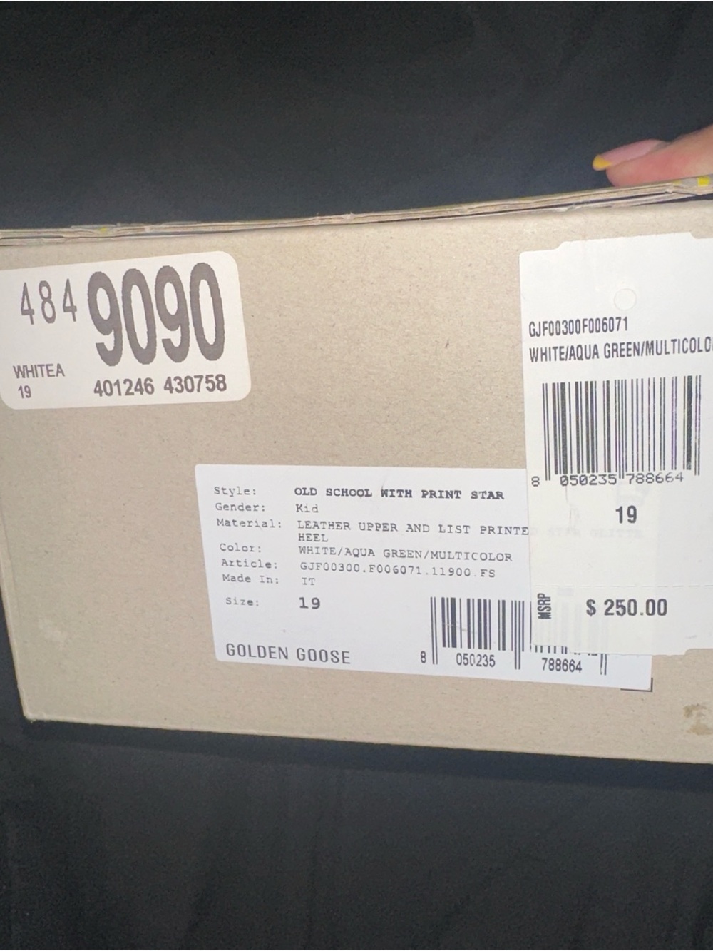 Golden Goose White Aqua Green Multicolor Box Label